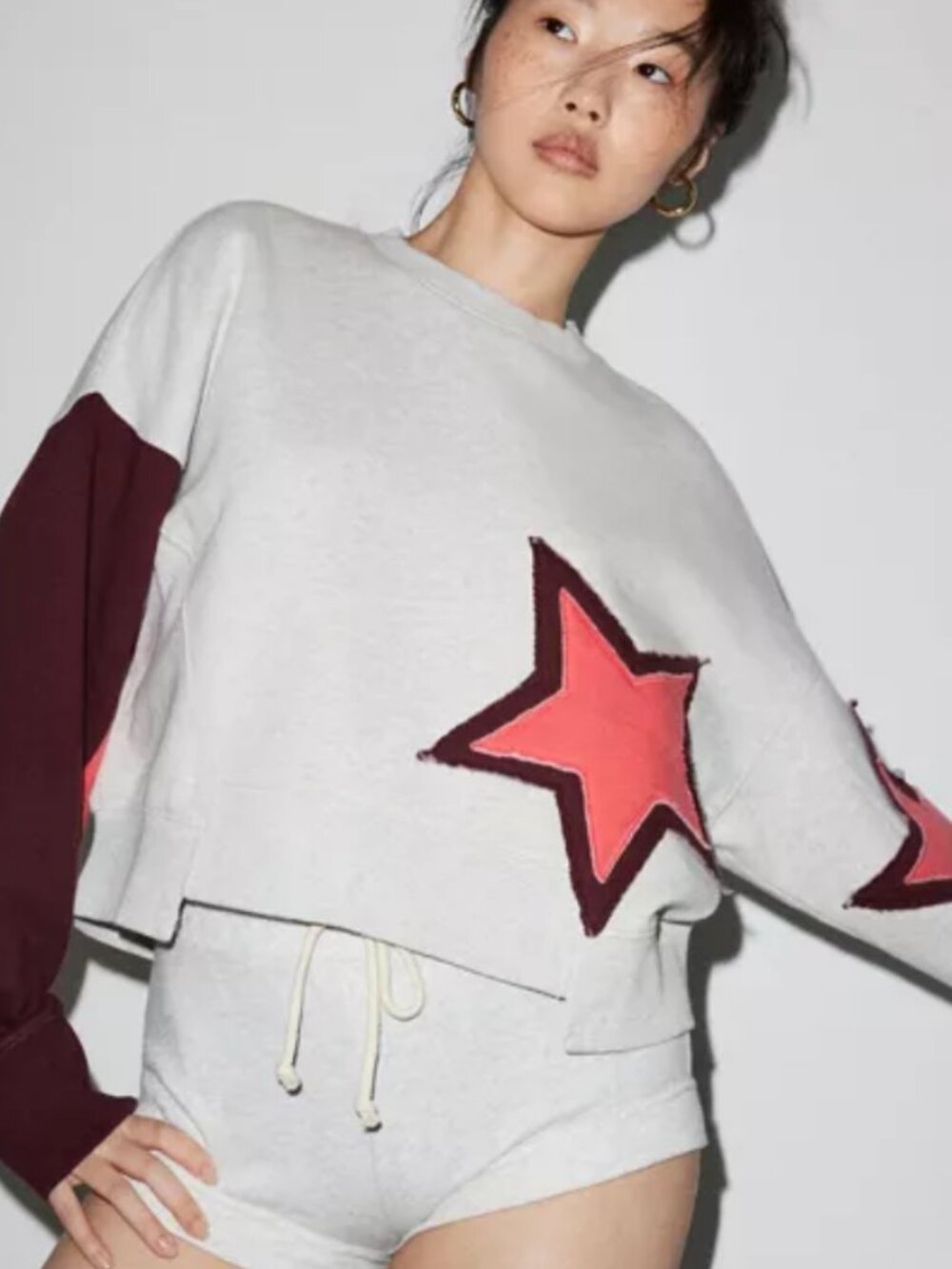 Out From Under Shooting Star Sweatshirt Small Petite Patchwork Appliques Boxy